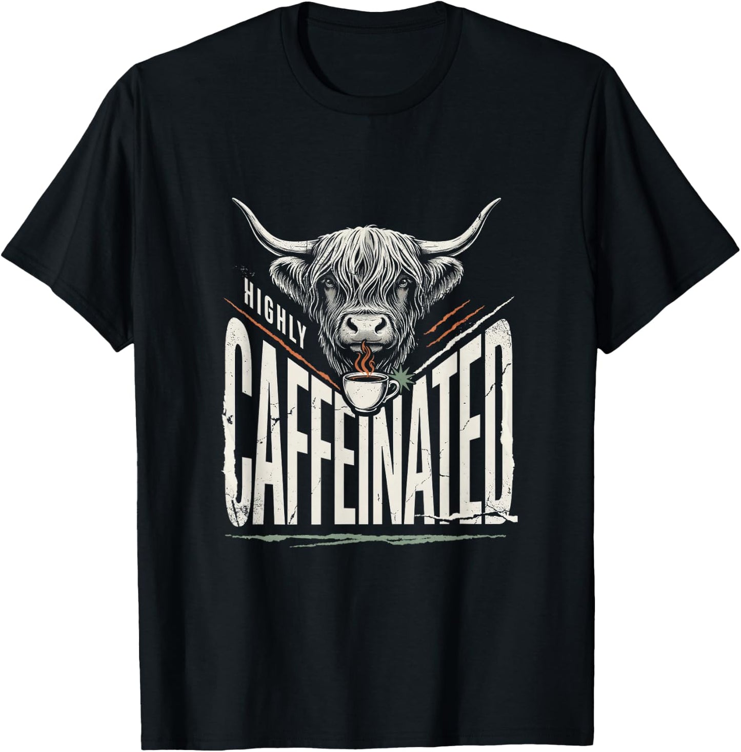 Highly Caffeinated Funny Highland Cow Coffee Western Gift T-Shirt - T-Shirt | Black