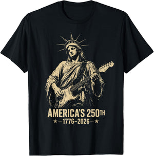 Statue of Liberty Playing Guitar 4th July 250th Anniversary T-Shirt - T-Shirt | Black