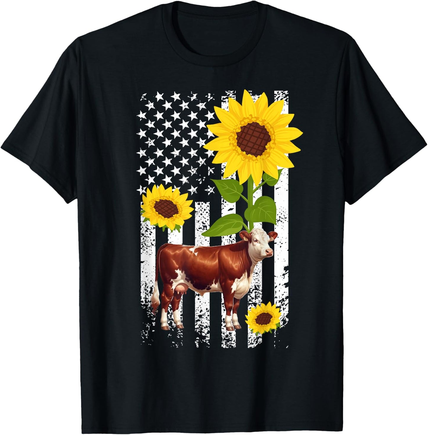 Hereford Cow US Flag Hereford Cow Lover Hereford Cattle T-Shirt - T-Shirt | Black