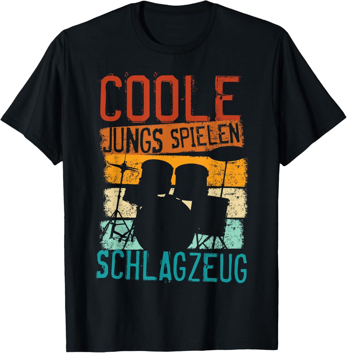 Cool Boys Playing Drums Retro Drummer Children's , black T-Shirt - T-Shirt | Black