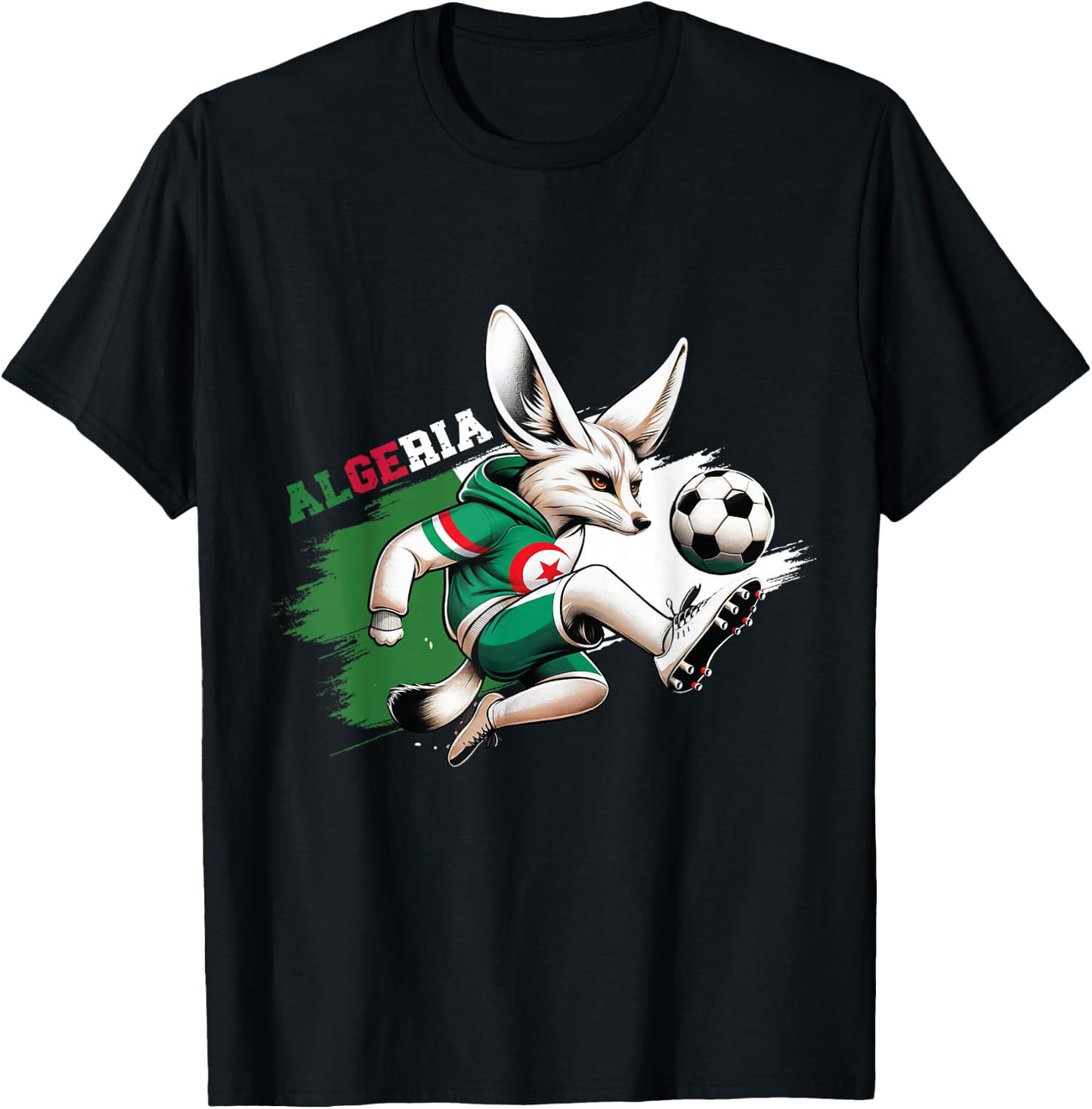 Fennec Algerian Flag Football Gift Jersey Dz , Black, S T-Shirt - T-Shirt | Black