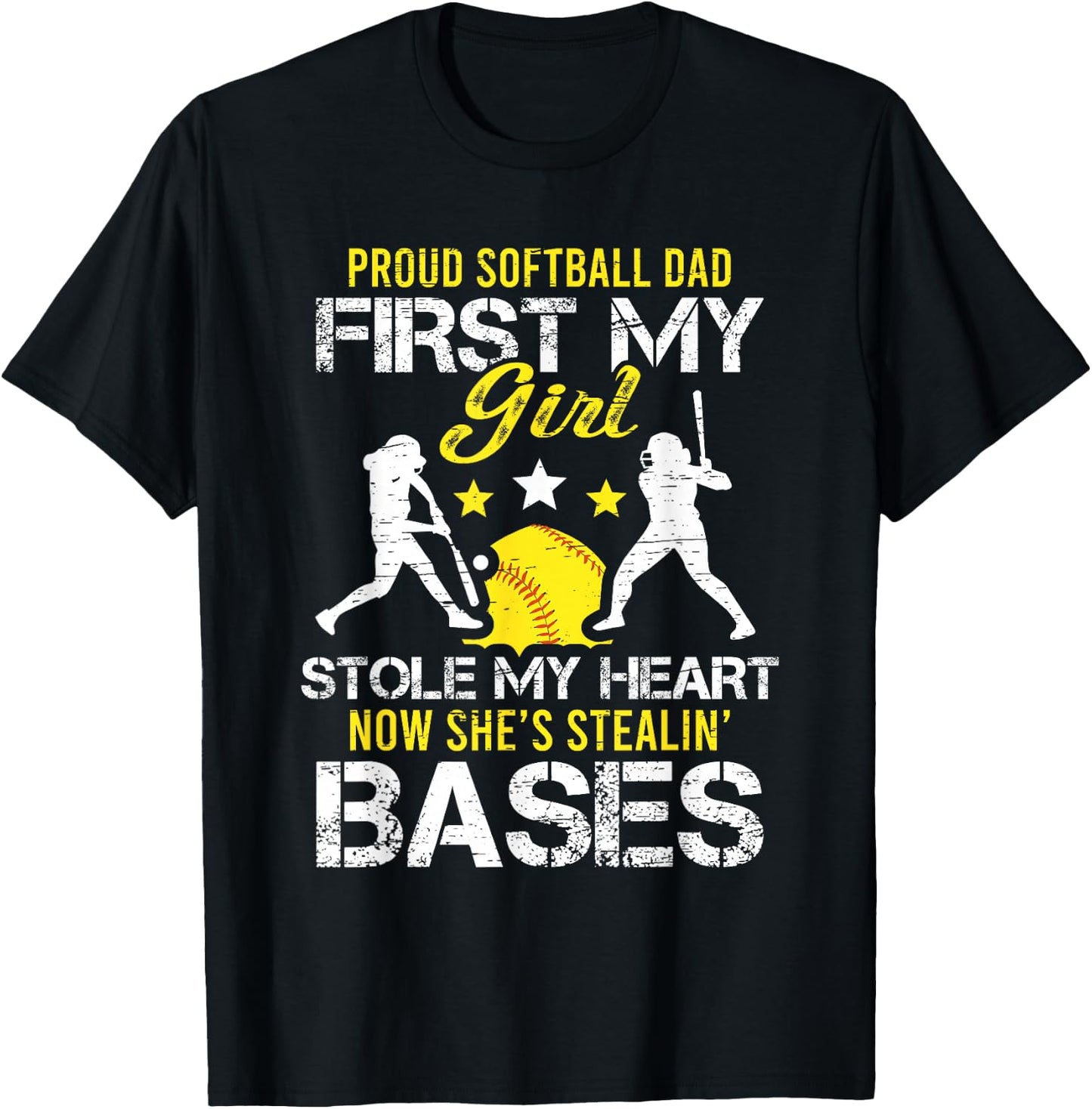 Proud Softball Dad Father Day Coach Sport T-Shirt - T-Shirt | Black