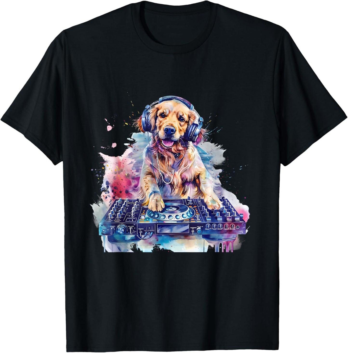 Dog Music DJ EDM Techno Turntable DJ Dog Artwork Beatmaker T-Shirt - T-Shirt | Black