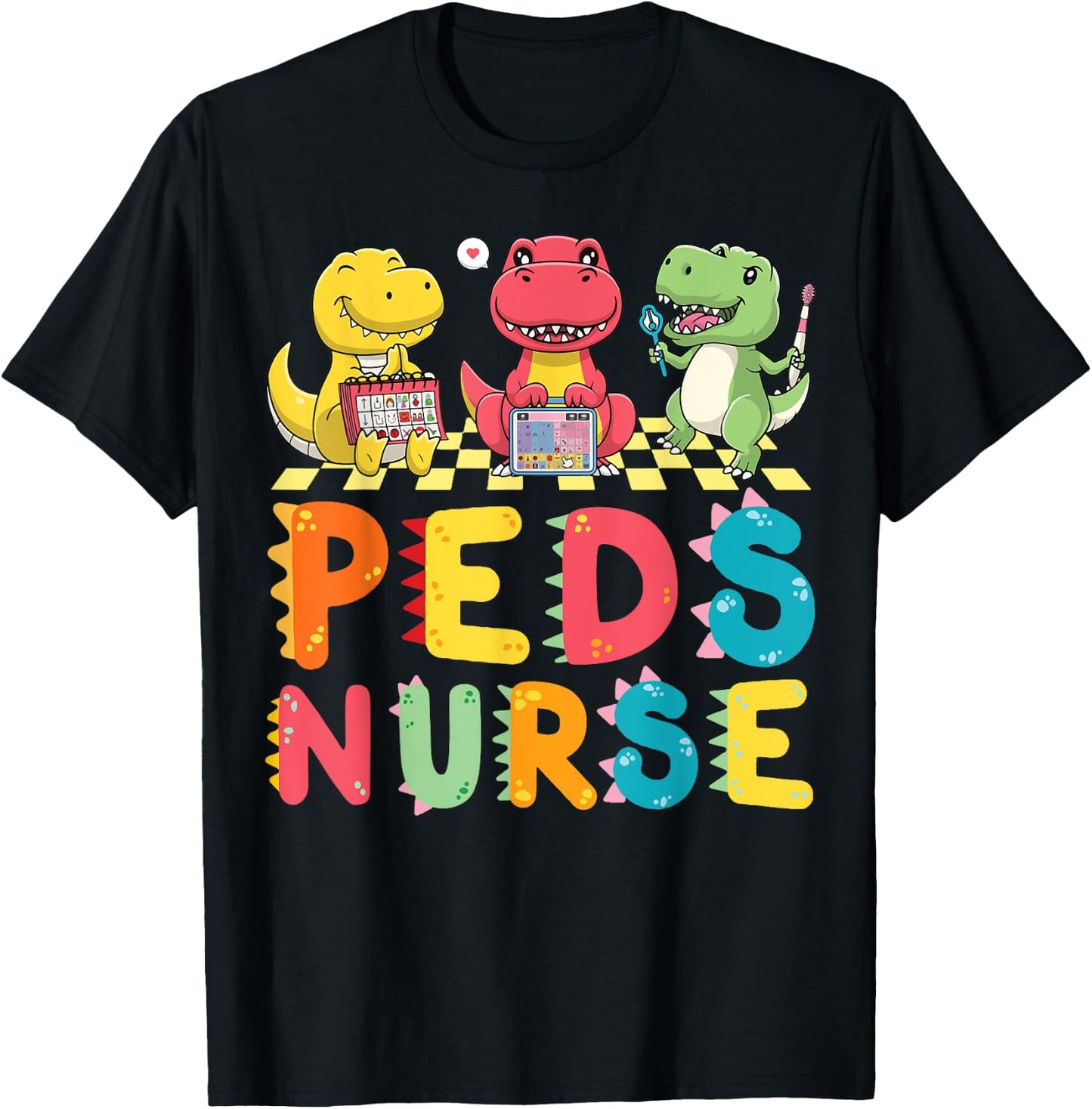 Cute Pediatric Nurse Dinosaurs Peds Nurse Crew Appreciation T-Shirt - T-Shirt | Black