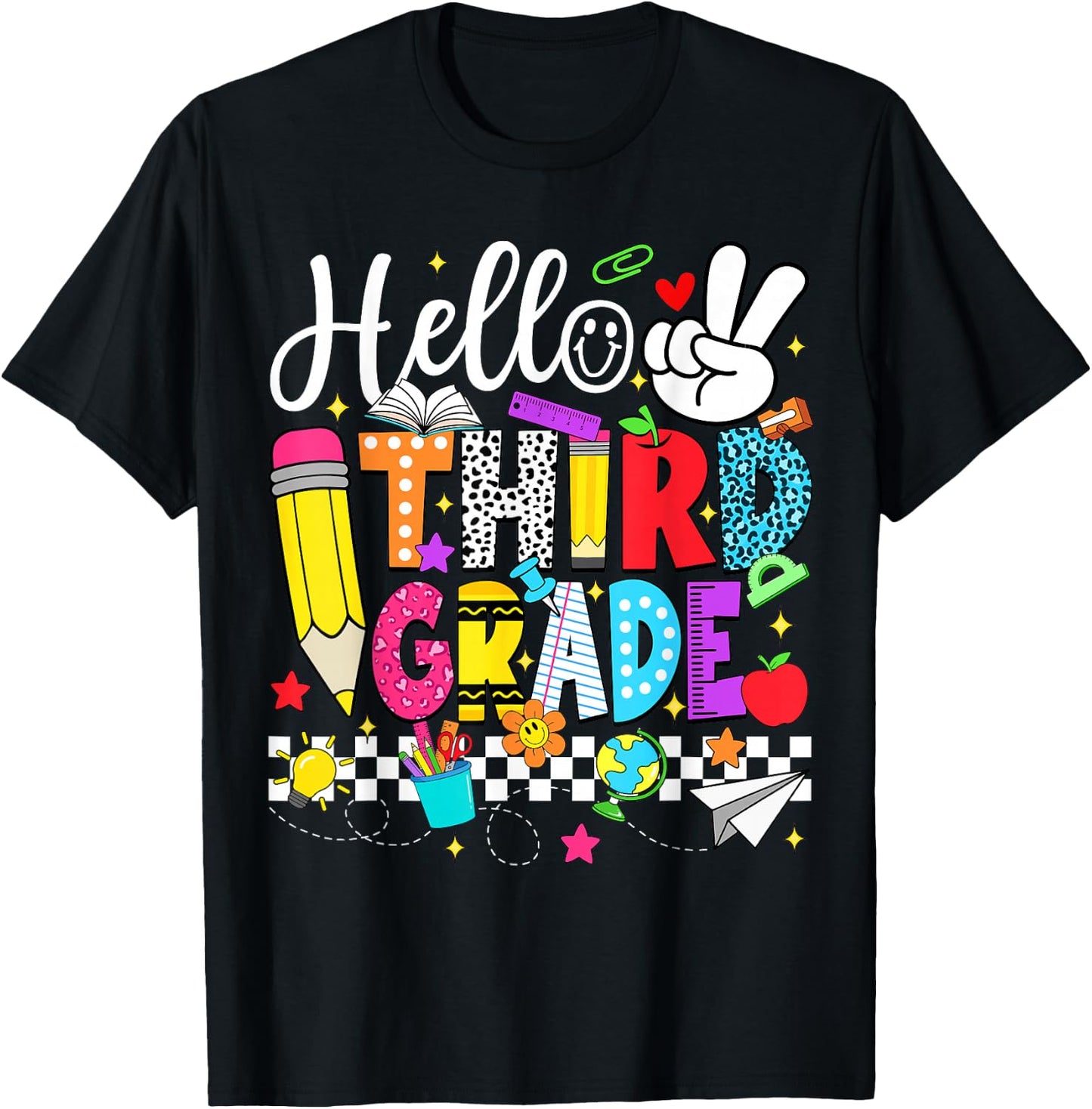 Hello Third Grade Team Back to School Teacher Girls Kids T-Shirt - T-Shirt | Black