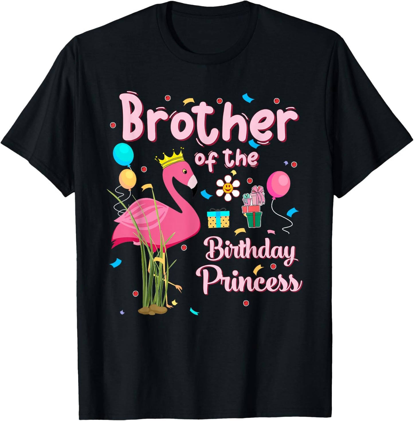 Brother of the Birthday Princess Pink Flamingo Party Squad T-Shirt - T-Shirt | Black
