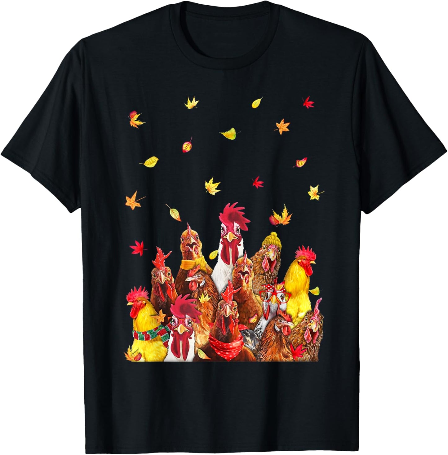 Hello Autumn Maple Chicken Leaf Fall Cute Chicken Farm T-Shirt - T-Shirt | Black