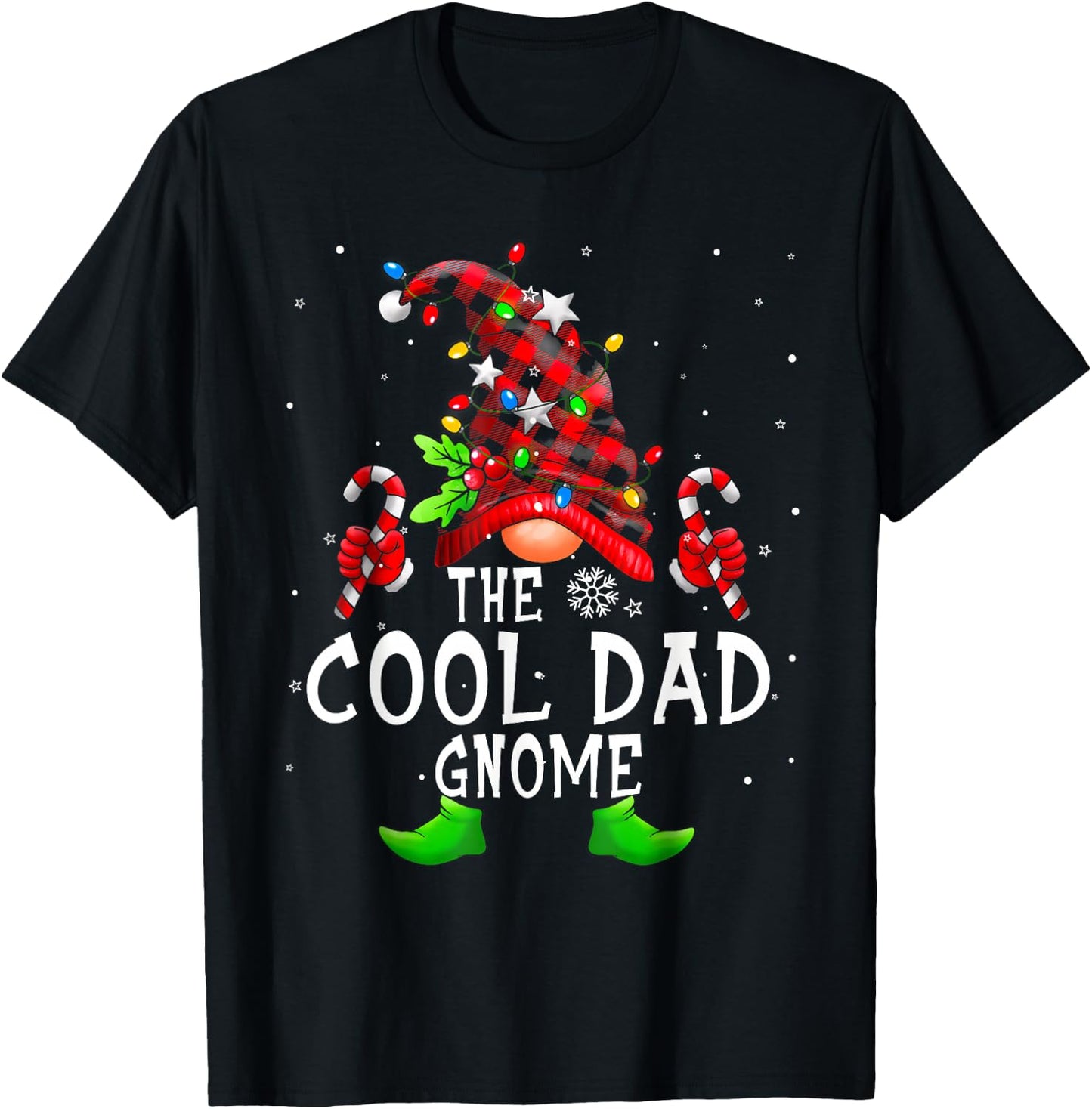 Cool Dad Gnome Buffalo Plaid Matching Family Christmas T-Shirt - T-Shirt | Black