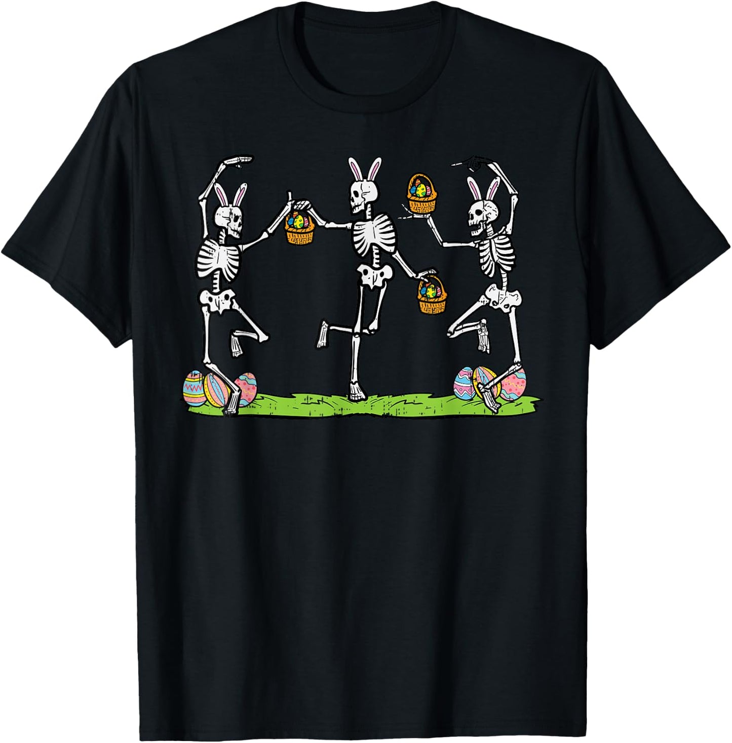 Easter Skeletons Dancing Funny Bunny Bones Women Men Kids T-Shirt - T-Shirt | Black