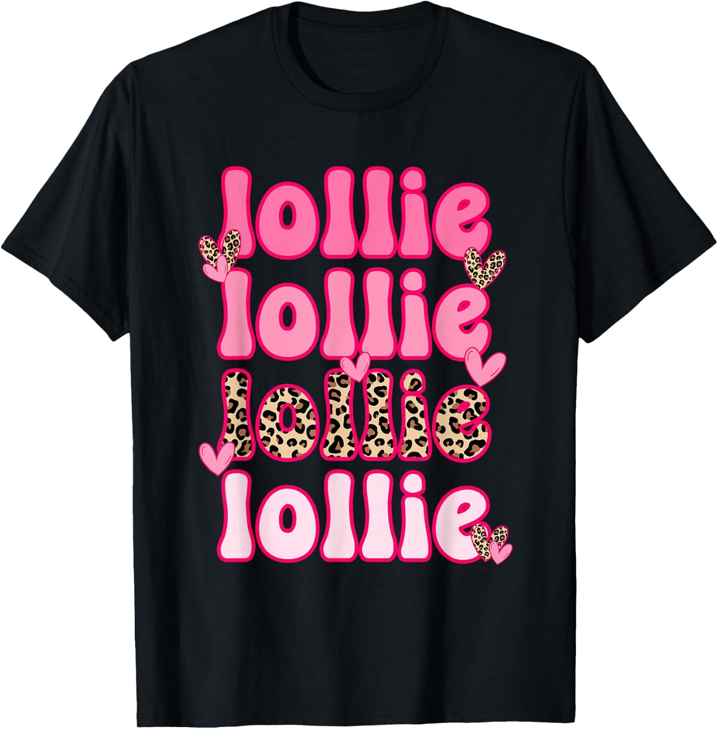 Leopard Groovy Lollie Valentine's Day Women Valentine T-Shirt - T-Shirt | Black