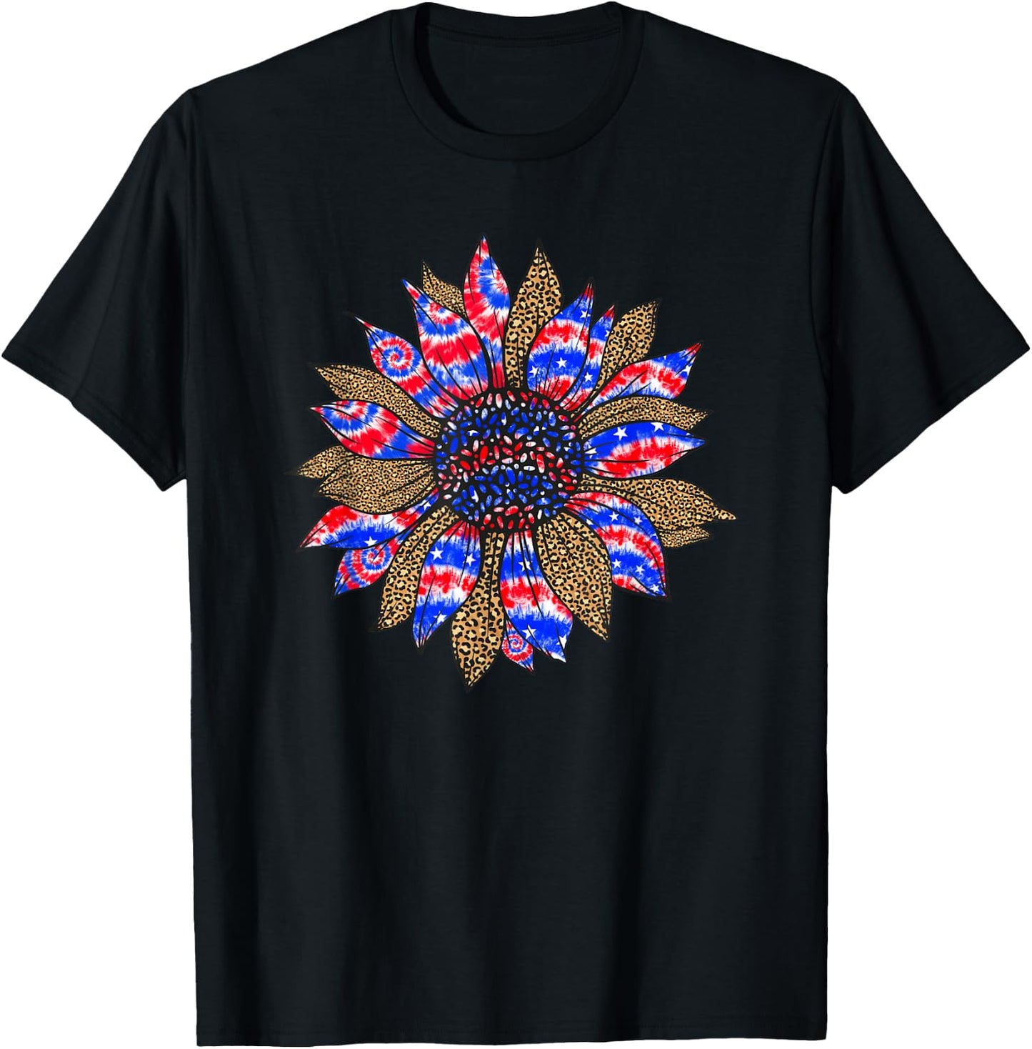 Sunflower Fourth 4th Of July American Flag Tie Dye T-Shirt - T-Shirt | Black