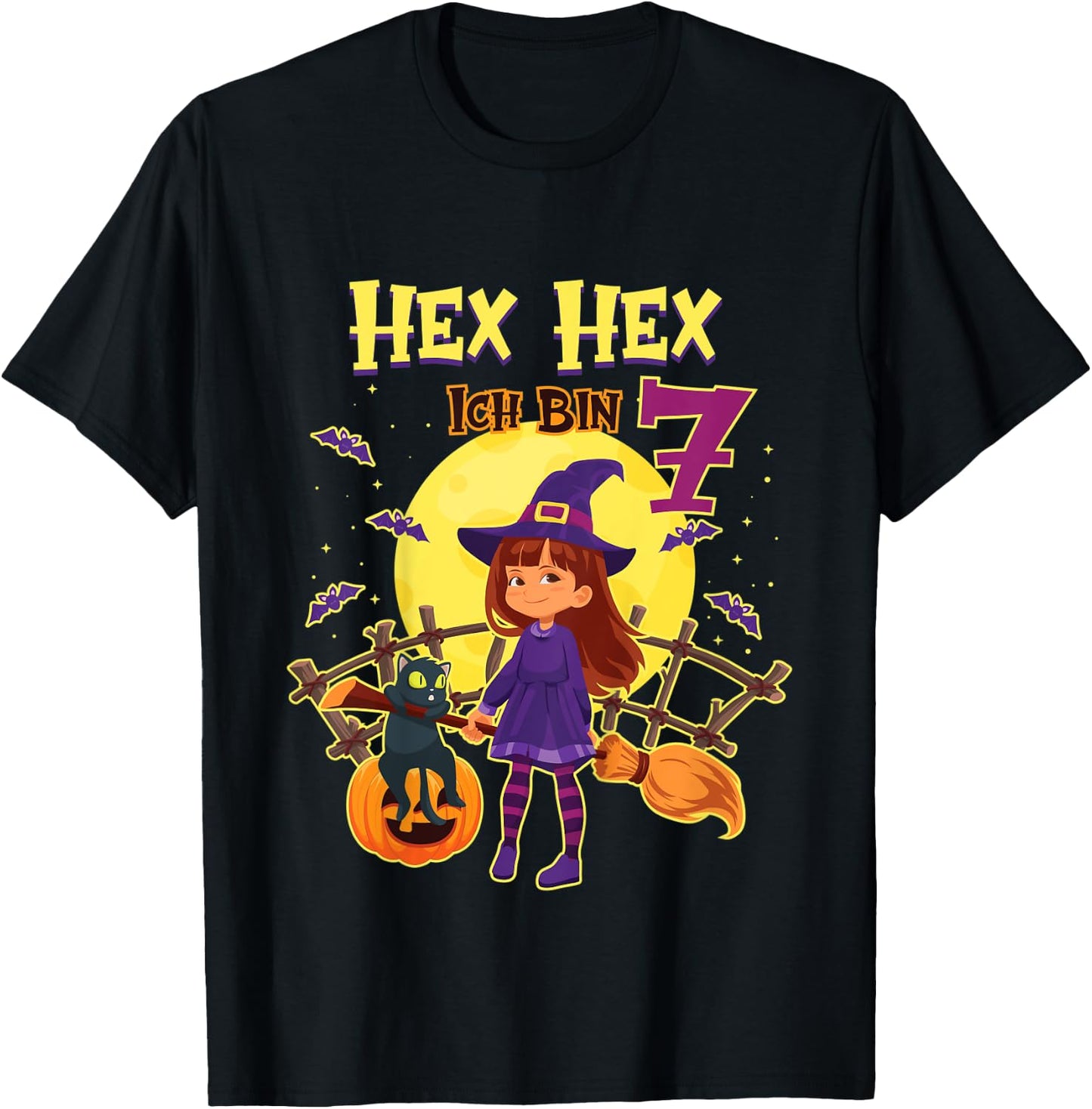 Kinder Hex Hex Ich Bin 7 Jahre Alt Geburtstagsshirt Hexe Geburtstag T-Shirt - T-Shirt | Black