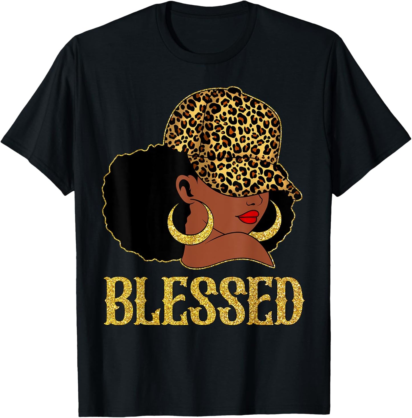 Blessed Black Women With Leopard Hat Christian Matching T-Shirt - T-Shirt | Black