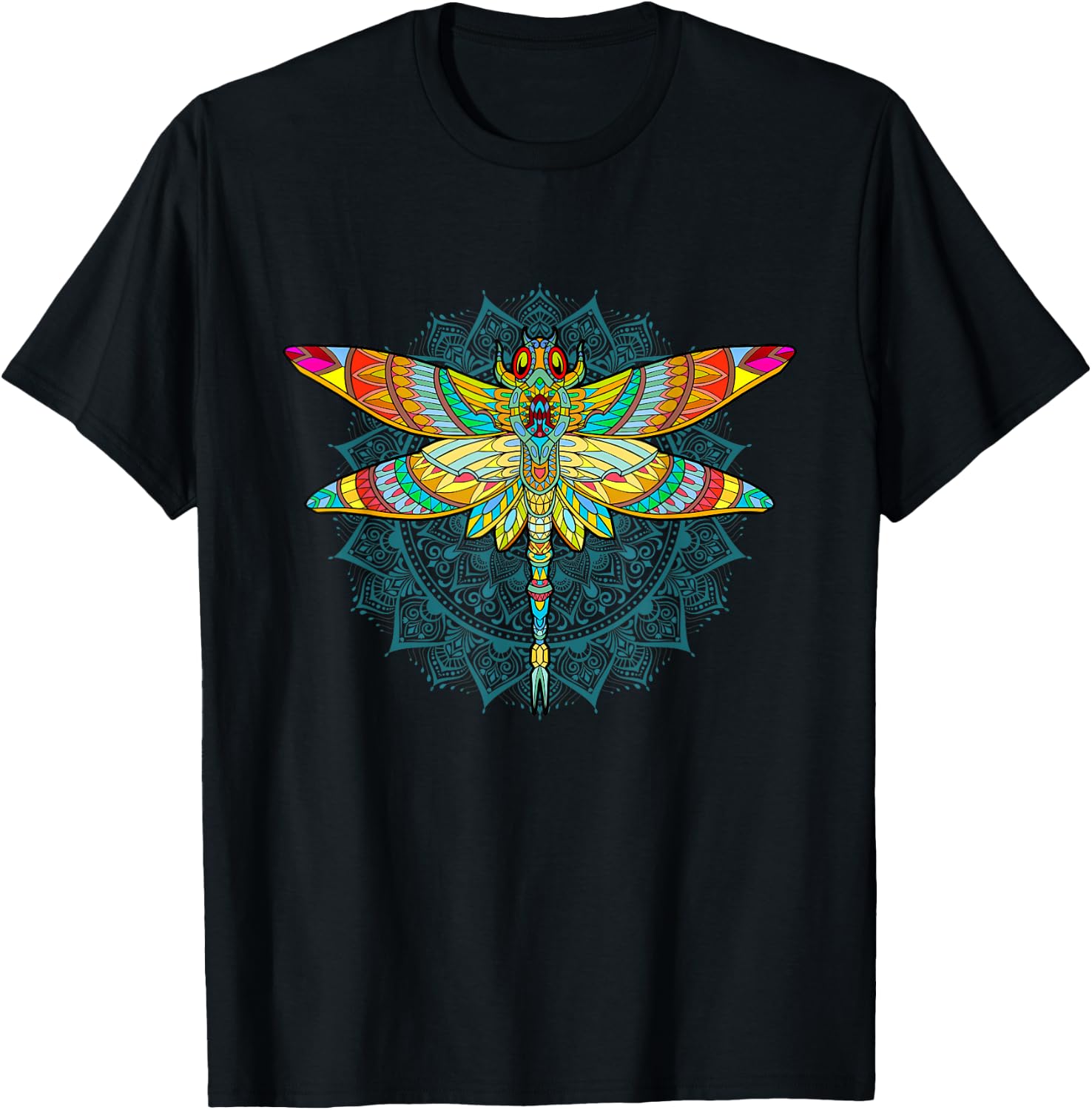 Mandala Dragonfly - Lotus Flower Insect Lover Entomologist T-Shirt - T-Shirt | Black