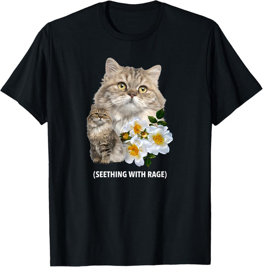 Funny Cat Seething with Rage Cute Sarcastic Kitty Feline Men Women T-Shirt - T-Shirt | Black