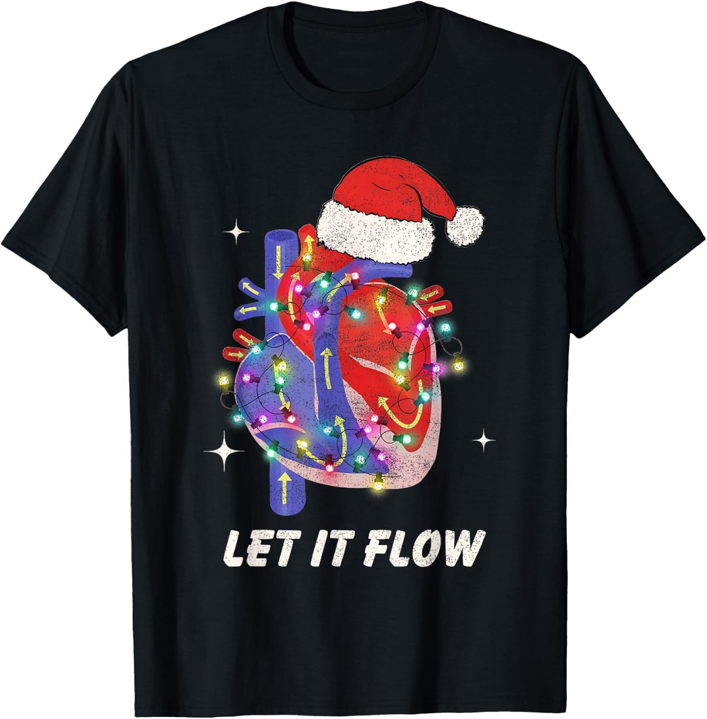 Christmas Cardiac Nurse Heart Anatomy CCU Nurse Xmas Cath L T-Shirt - T-Shirt | Black