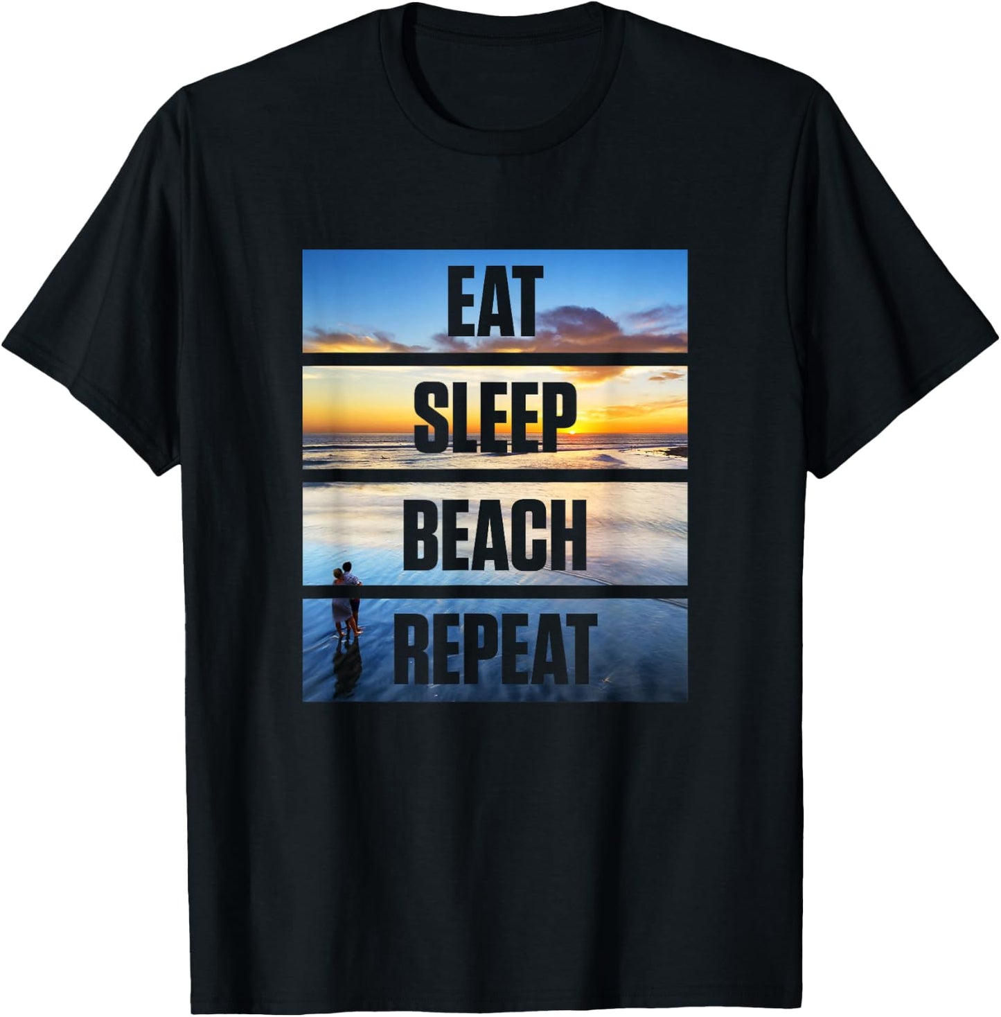 Cute EAT SLEEP BEACH REPEAT Vacation T-Shirt - T-Shirt | Black