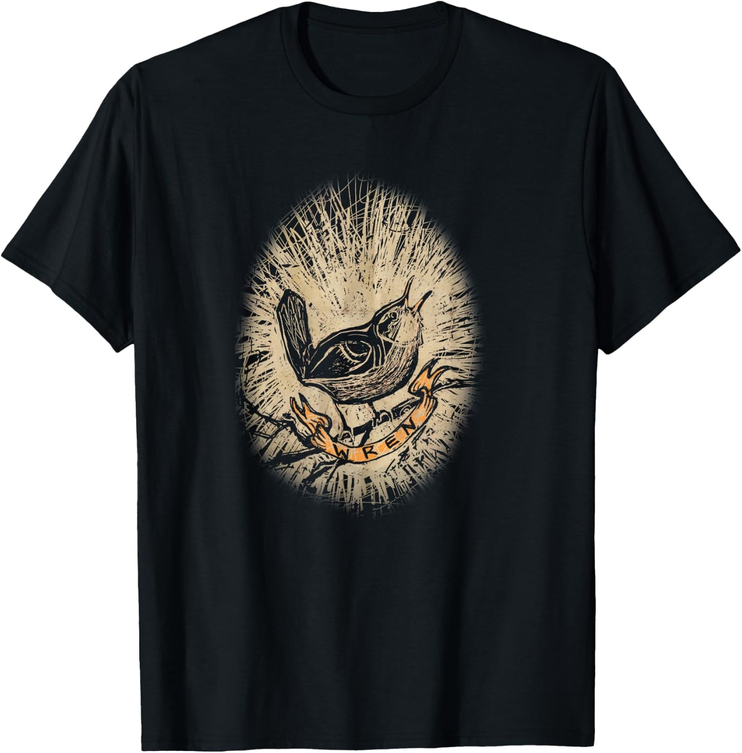 Wren Vintage Birdwatching Scratchboard T-Shirt - T-Shirt | Black