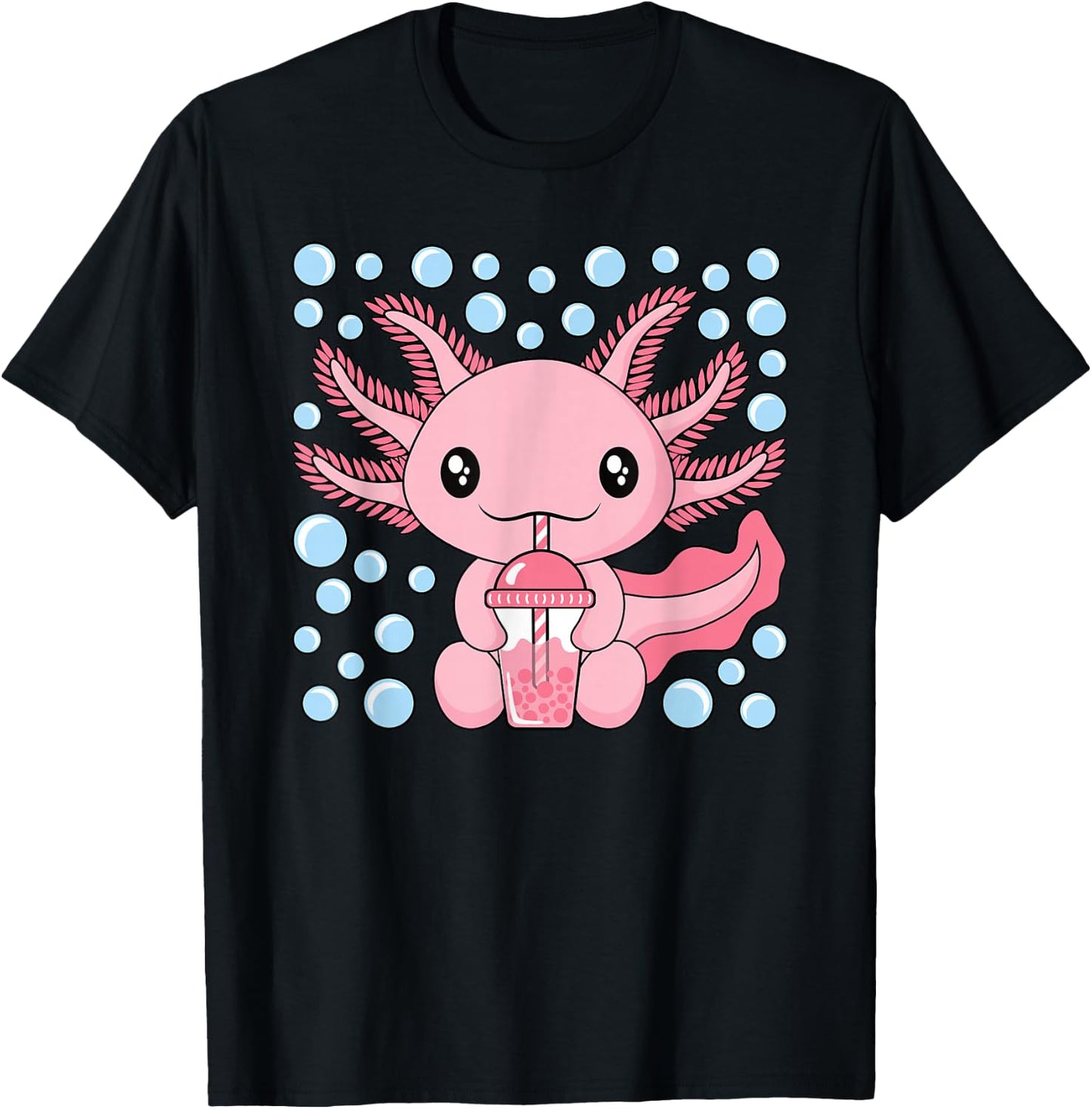 Axolotl Bubble Tea Boba Cute Kawaii Women Girls Kids T-Shirt - T-Shirt | Black