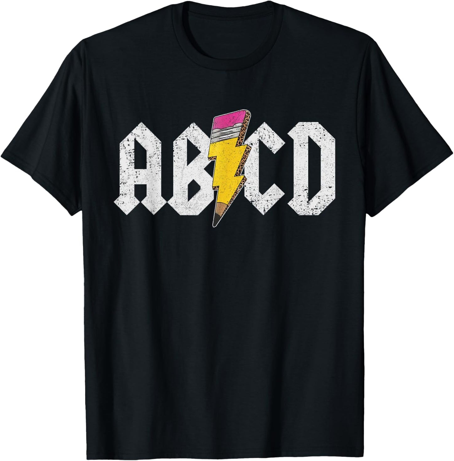 ABCD Lightning English Teacher ABC Learning Distressed , black T-Shirt - T-Shirt | Black
