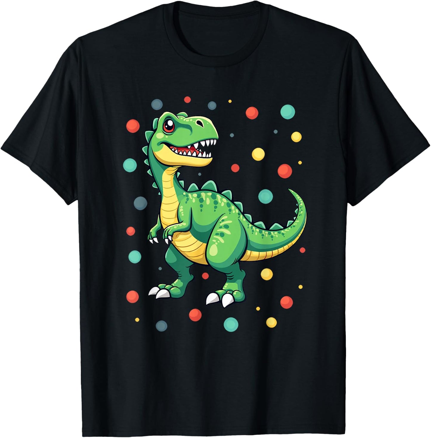 Dinosaur Trex Dino Polka Dots Polka Dot Boys Kids Youth , Black, S T-Shirt - T-Shirt | Black
