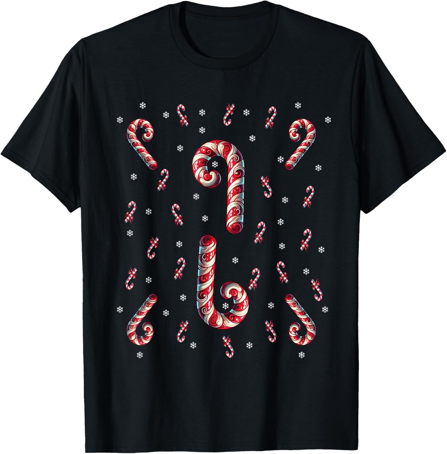 Red And White Candy Cane Santa Christmas Xmas Lights T-Shirt - T-Shirt | Black