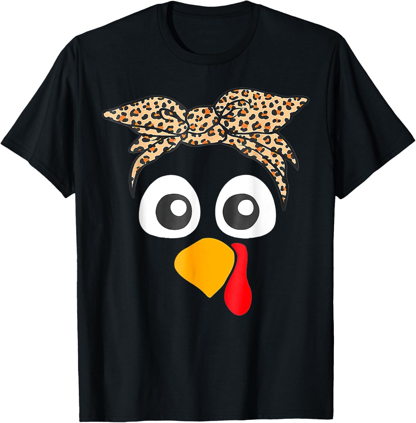 Turkey Face Leopard Headband Thanksgiving Pilgrim T-Shirt - T-Shirt | Black