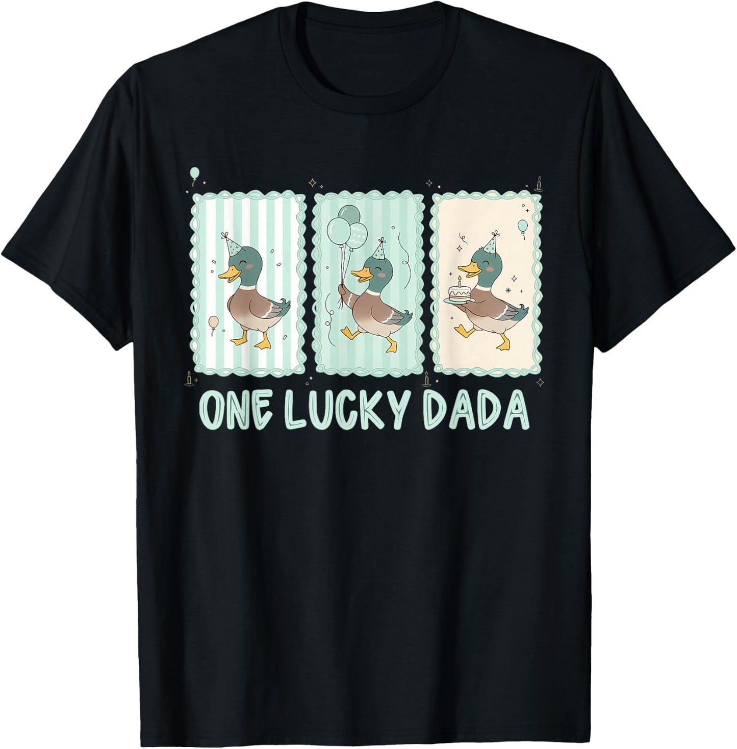 One Lucky Dada 1st Birthday Party Silly Goose Dad Matching T-Shirt - T-Shirt | Black