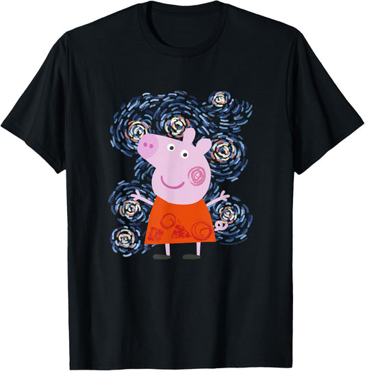 Peppa Pig Starry Night Inspired Artsy Portrait T-Shirt - T-Shirt | Black