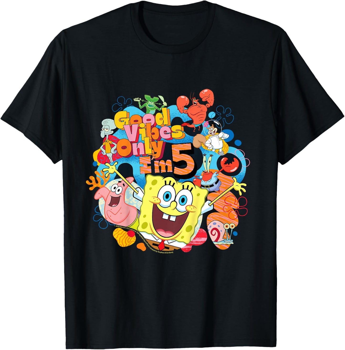 Officiel Spongebob Squarepants Good Vibes I'm 5 Birthday T-Shirt - T-Shirt | Black