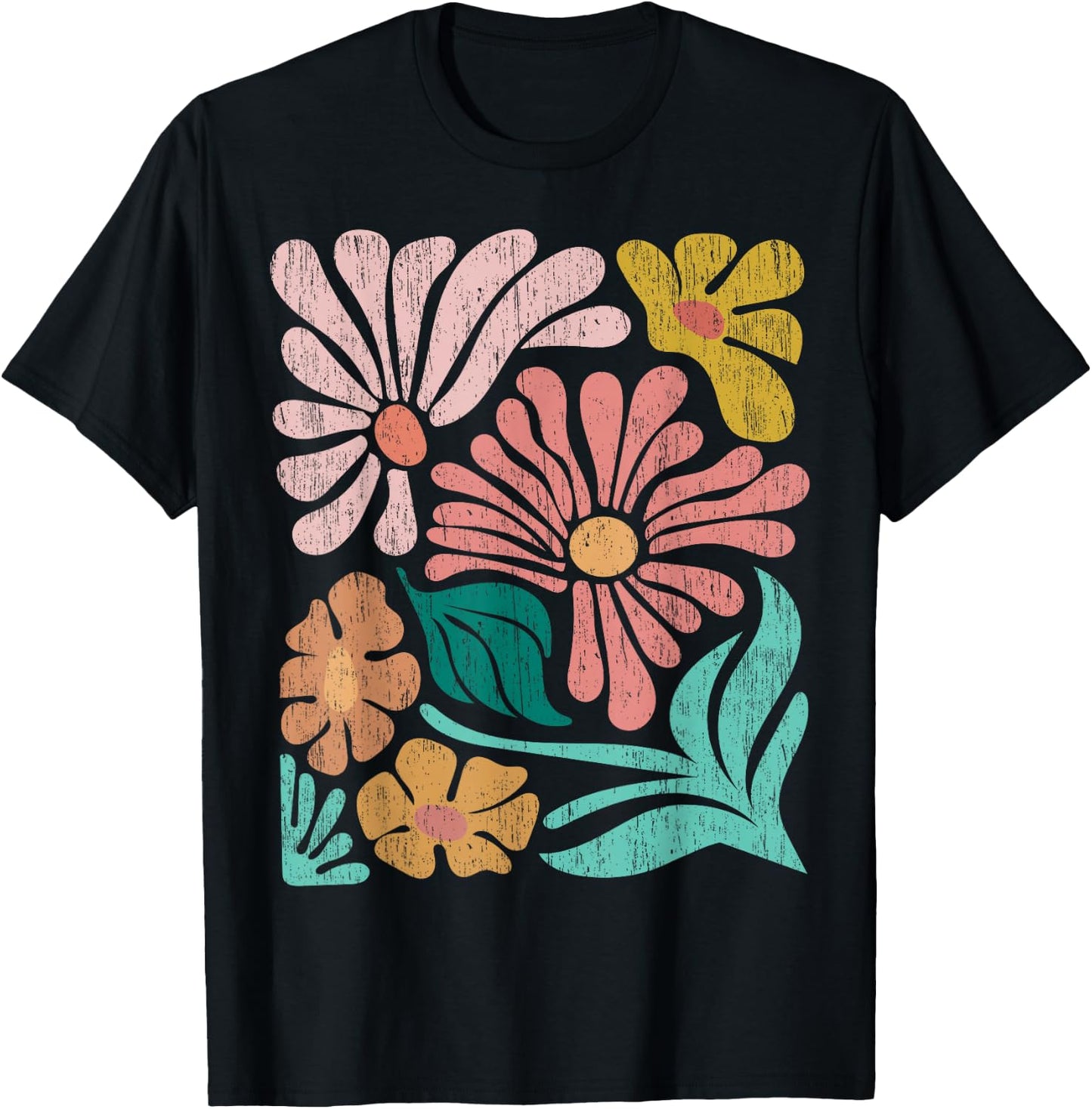 Retro Boho Wildflower Graphic T-Shirt - T-Shirt | Black