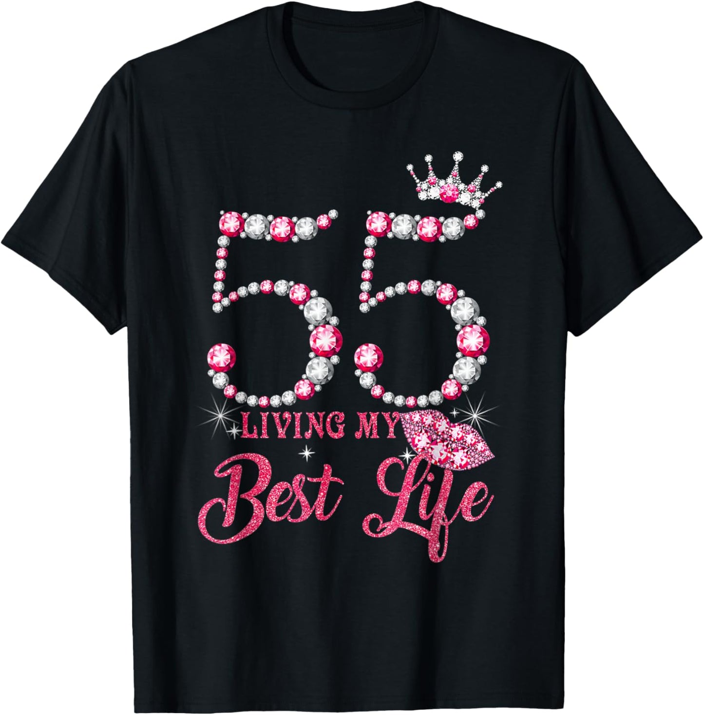 Living My Best Life 55 Years Old 55th Birthday Queen Women T-Shirt - T-Shirt | Black