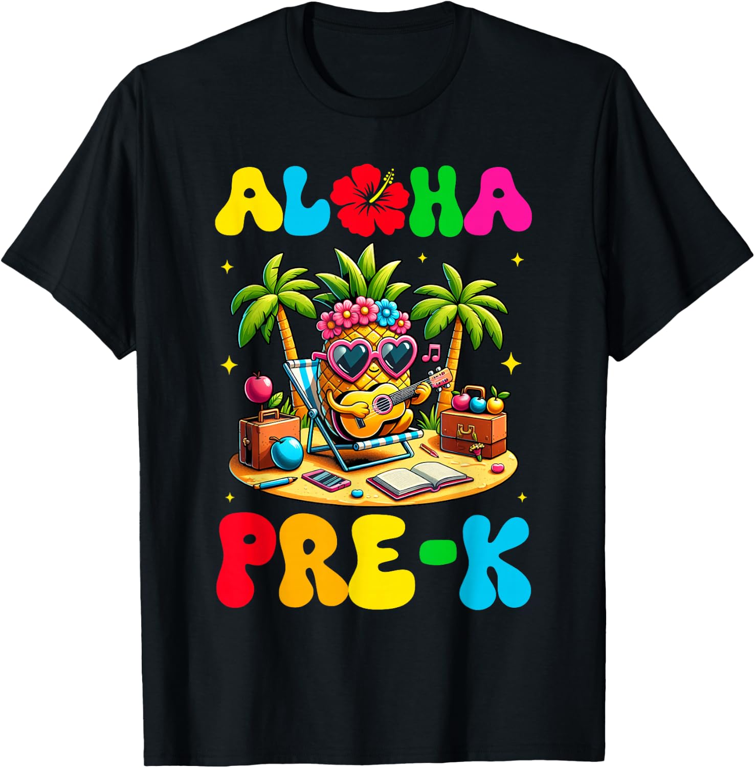 Aloha Pre-K Pineapple Hawaii Back to School Kids Girls T-Shirt - T-Shirt | Black