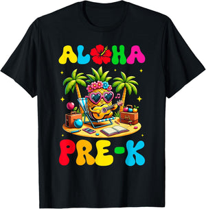 Aloha Pre-K Pineapple Hawaii Back to School Kids Girls T-Shirt - T-Shirt | Black