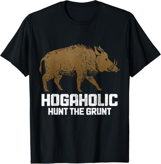 Hog Hunting Hogaholic Hunt The Grunt Pig Boar Hunter Vintage T-Shirt - T-Shirt | Black