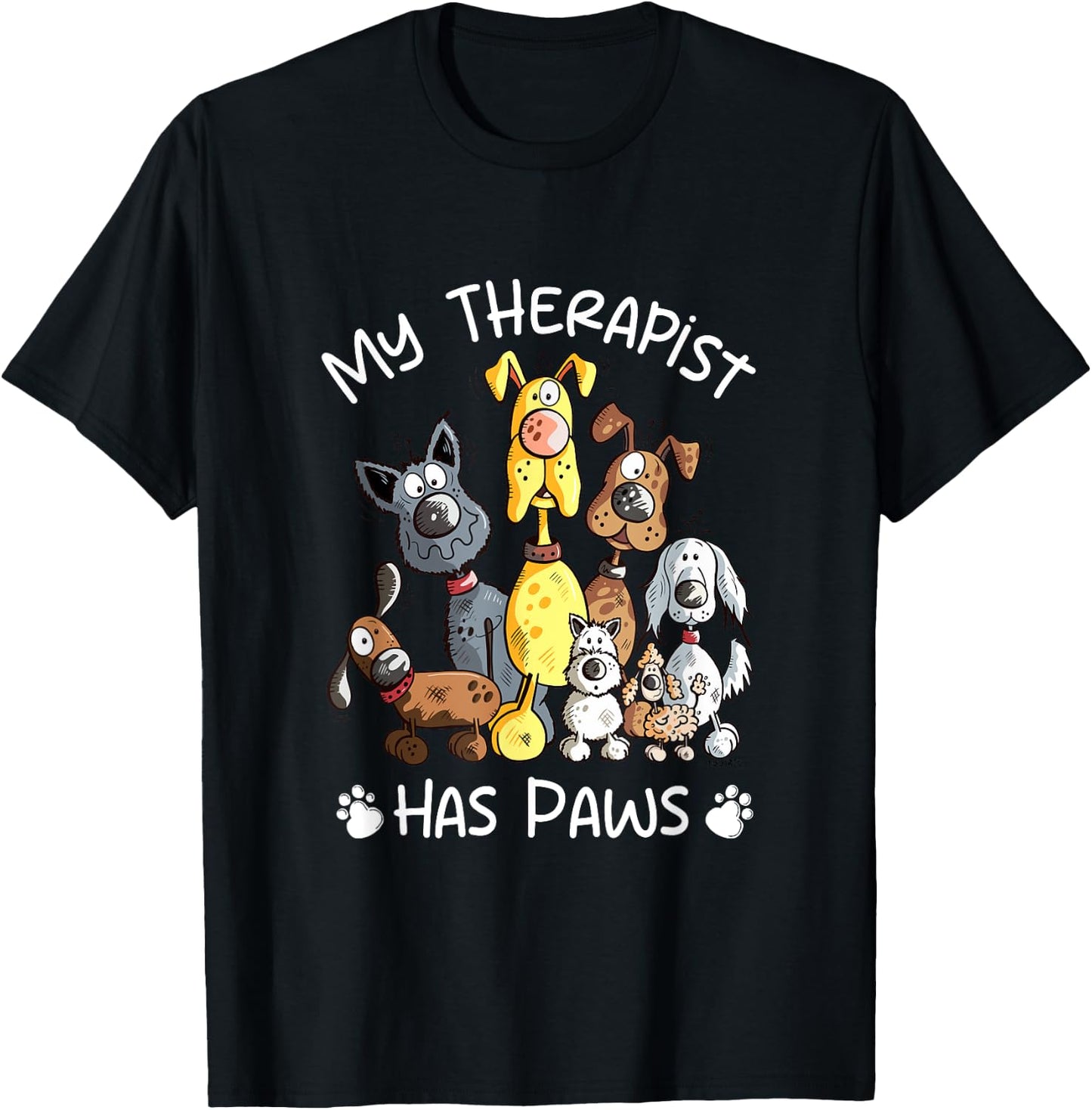 My Therapist Has Paws I Dog Pack Cartoon For Dog Lover T-Shirt - T-Shirt | Black