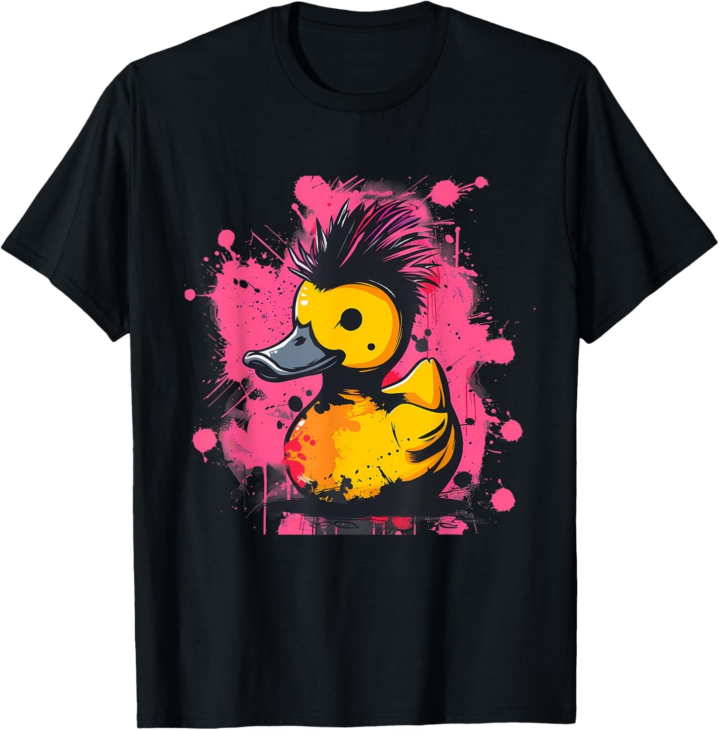 Rubber Duck Punk Rock Rubber Duckling Artwork Watercolor T-Shirt - T-Shirt | Black