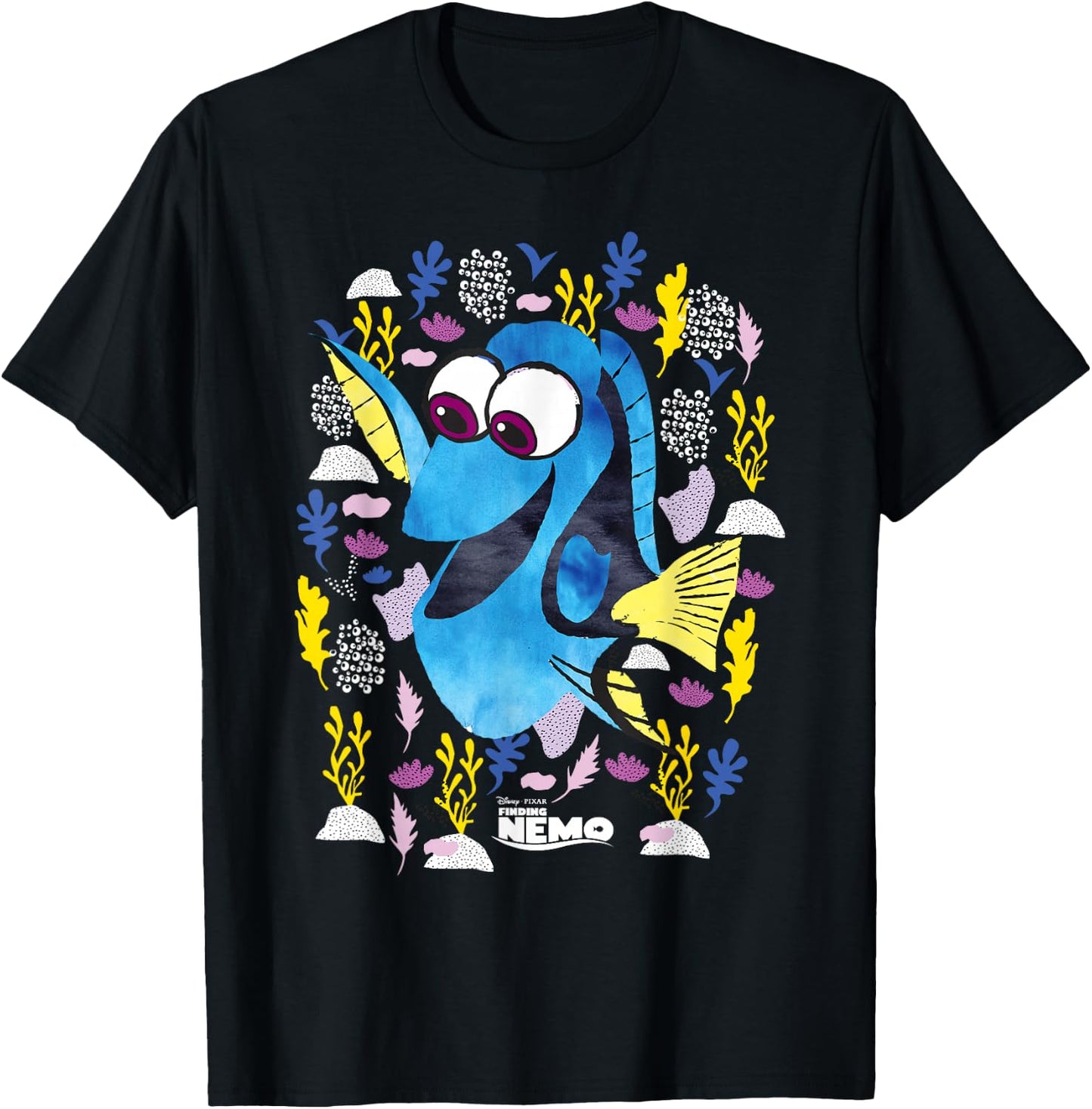 PIXAR Finding Nemo Dory Just Keep Swimming - Erwachsene, Schwarz, Kleidergröße 36, Kurzarm T-Shirt - T-Shirt | Black