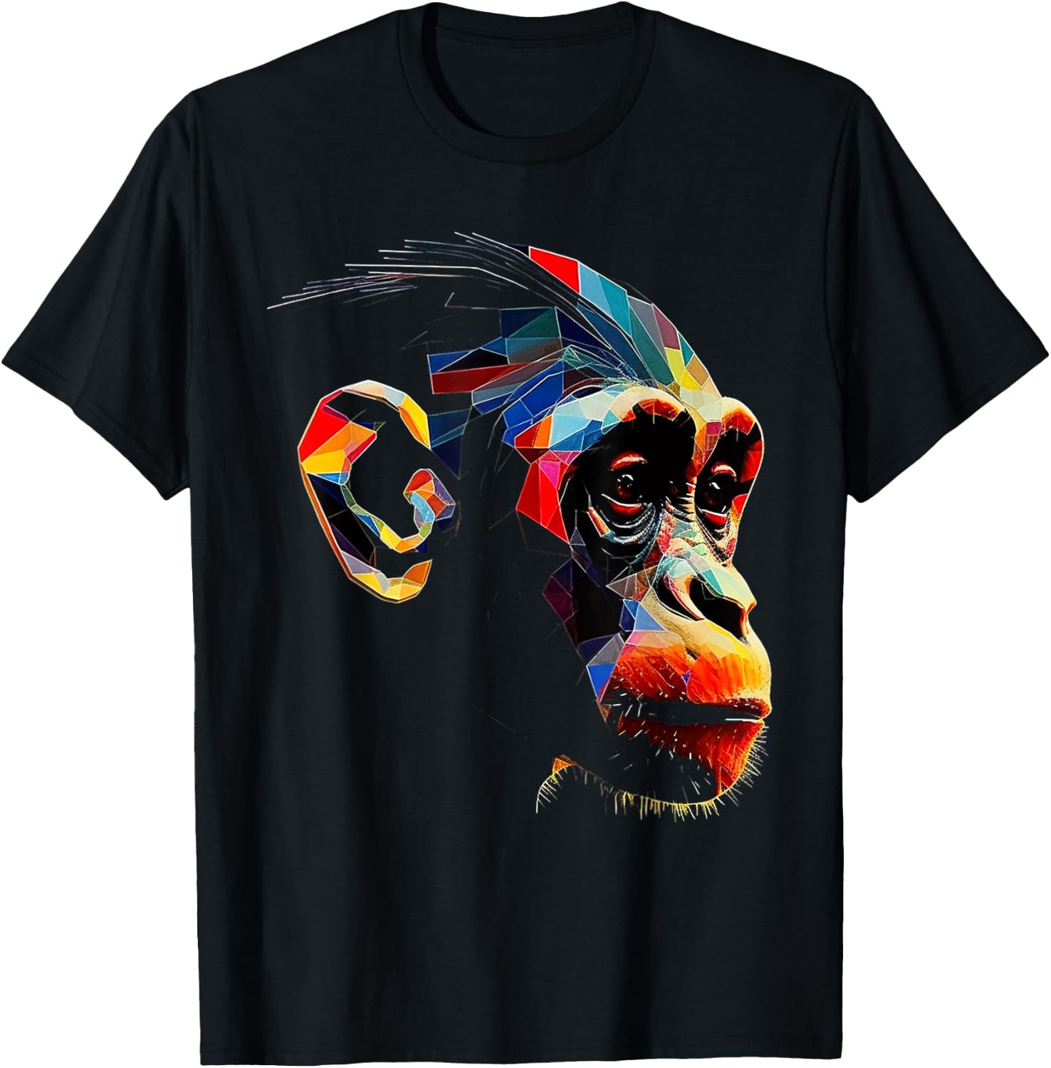 Monkey Zoo Colourful Monkey Face Polygon Animal Motif Monkey T-Shirt - T-Shirt | Black