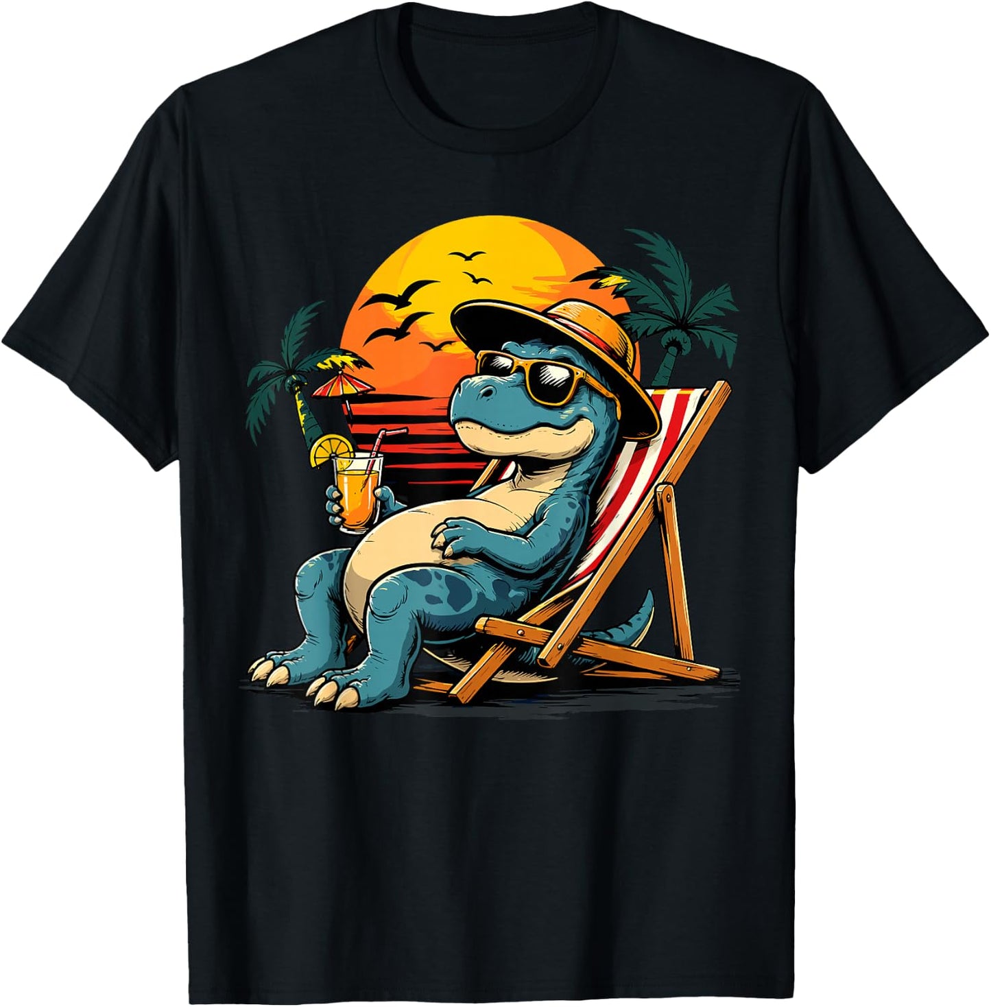 Funny Dino Beach Vacation Dinosaur T-Shirt - T-Shirt | Black