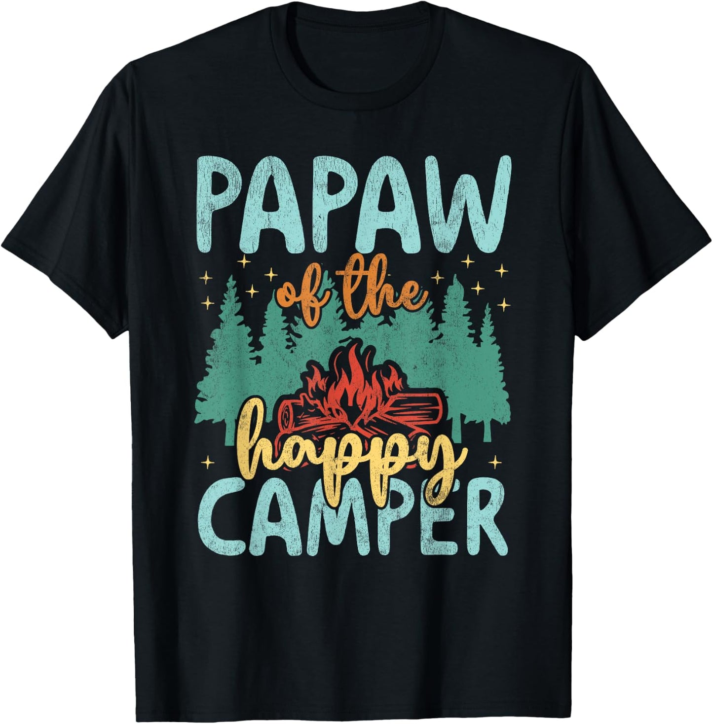 Papaw of Happy Camper 1st Birthday Party Retro Papaw T-Shirt - T-Shirt | Black
