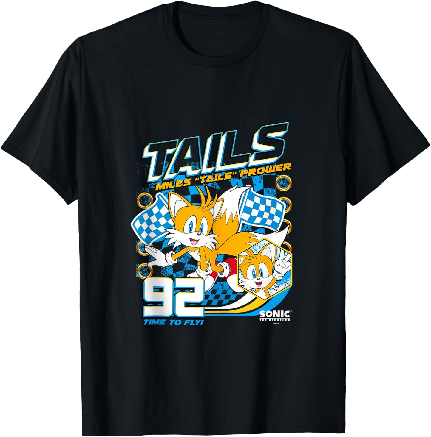 Sonic The Hedgehog Miles 'Tails' Prower 92 Racing Poster T-Shirt - T-Shirt | Black