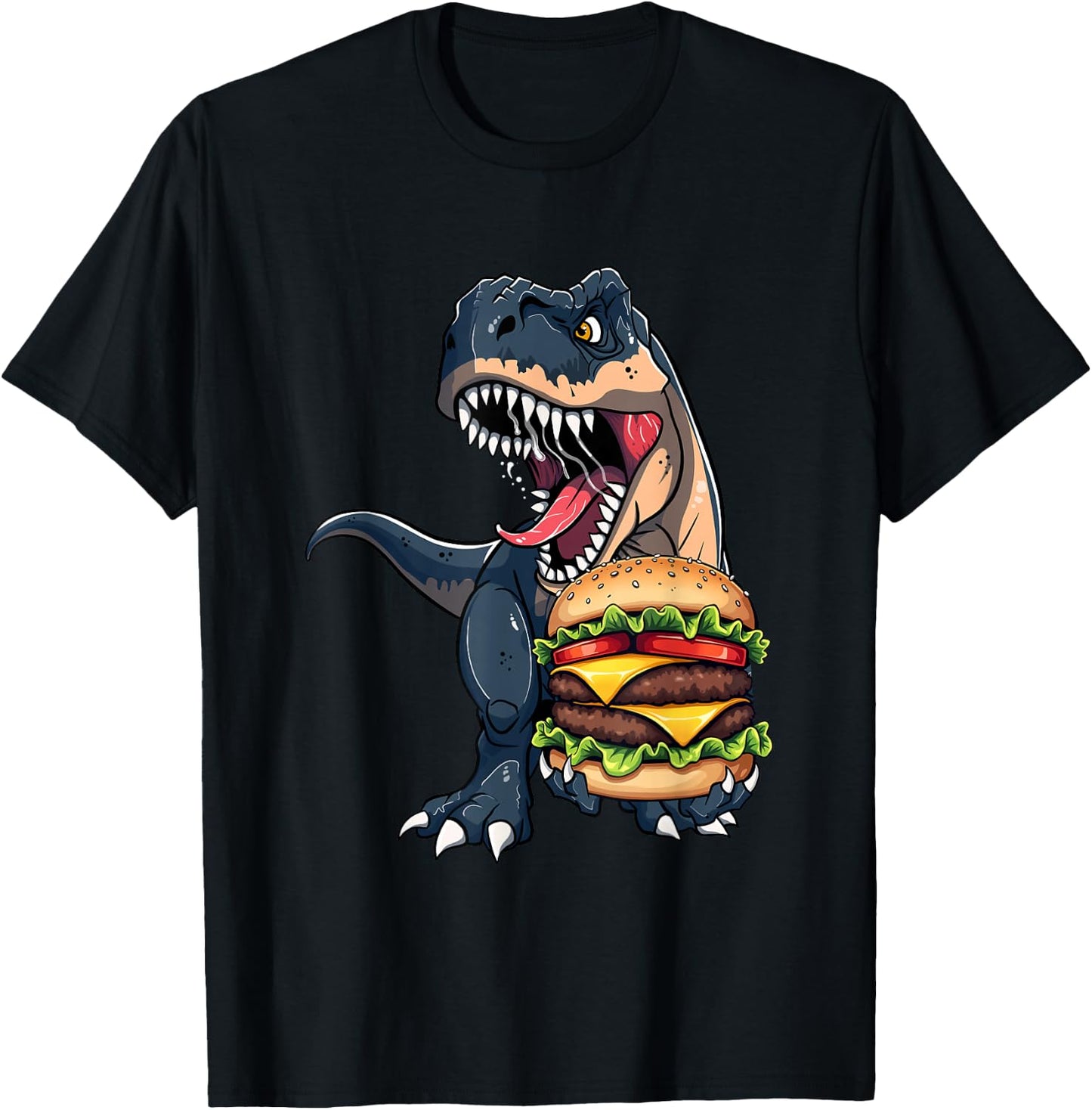 T Rex Dinosaur Cheeseburger Hamburger Kids Men Women T-Shirt - T-Shirt | Black