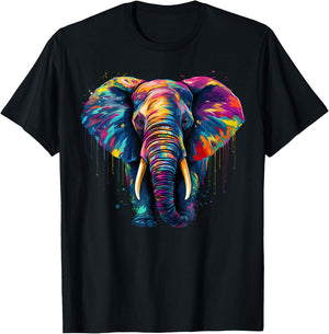 Artistic Colorful Pop Art painted Elephant T-Shirt - T-Shirt | Black