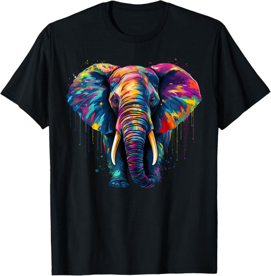Artistic Colorful Pop Art painted Elephant T-Shirt - T-Shirt | Black