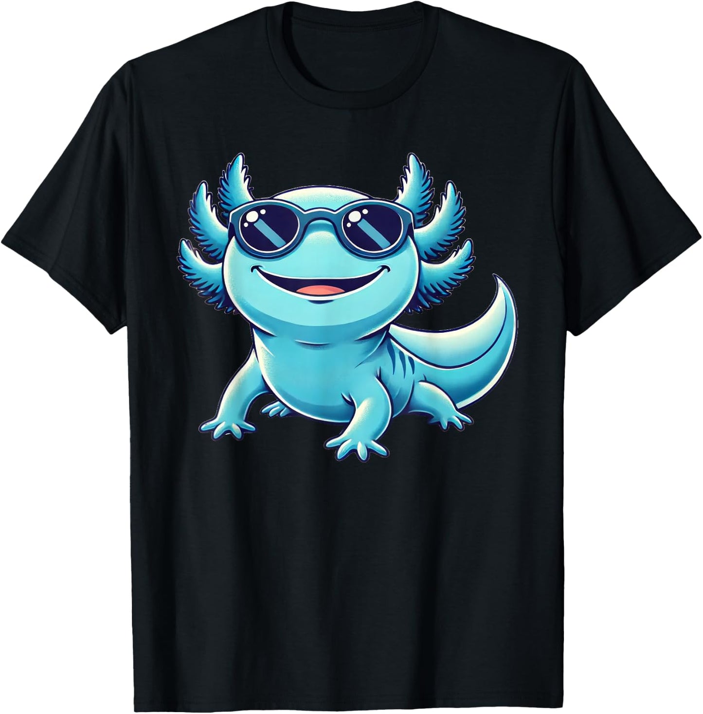 Blue Axolotl Wearing Sunglasses Funny Axolotl T-Shirt - T-Shirt | Black