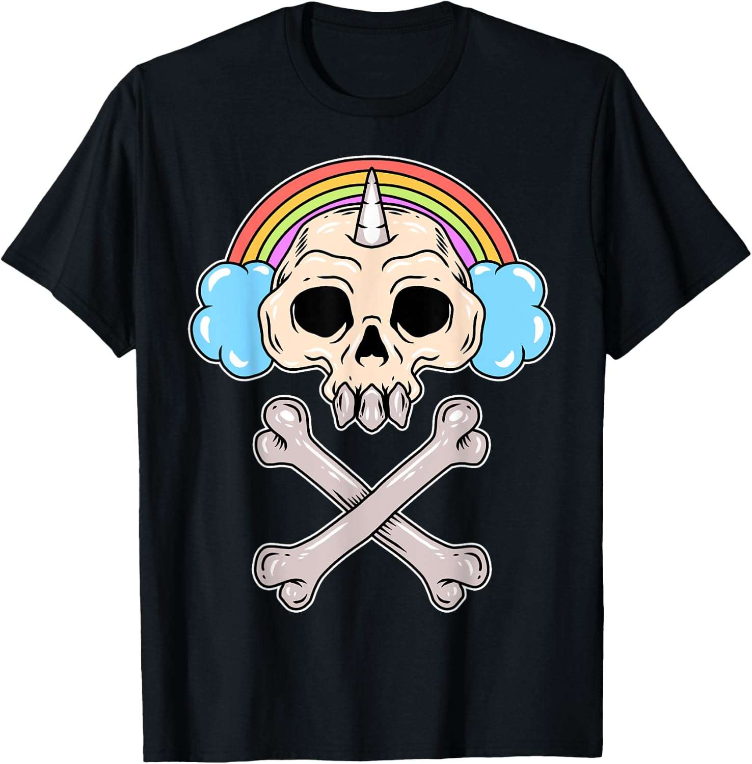 Rainbow Cloud Gamer Girl Gaming Cute Unicorn Skull T-Shirt - T-Shirt | Black