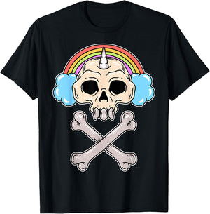 Rainbow Cloud Gamer Girl Gaming Cute Unicorn Skull T-Shirt - T-Shirt | Black