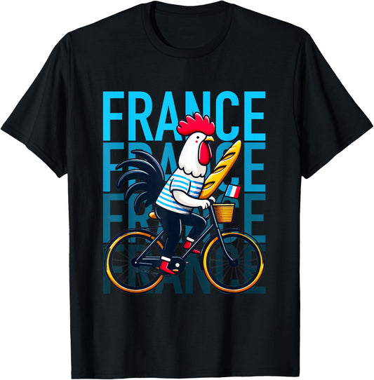 France Typical French Rooster on bicycle Humor T-Shirt - T-Shirt | Black