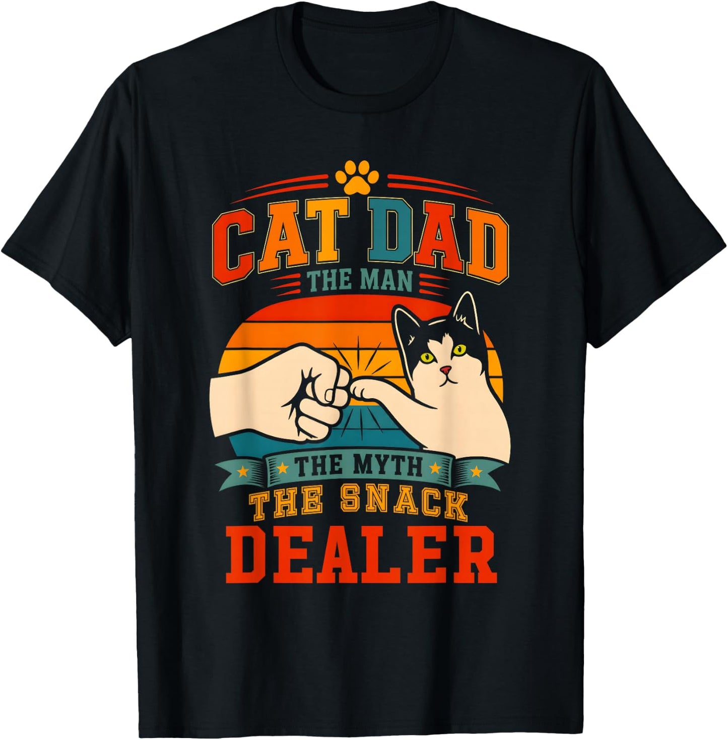 Cat Dad Man The Myth The Snack Dealer Fist Bump Retro T-Shirt - T-Shirt | Black